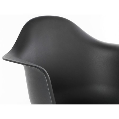 Fabulaxe Mid-Century Modern Style Plastic DAW Shell Dining Arm Chair with Wooden Dowel Eiffel Legs, Black QI003748.BK